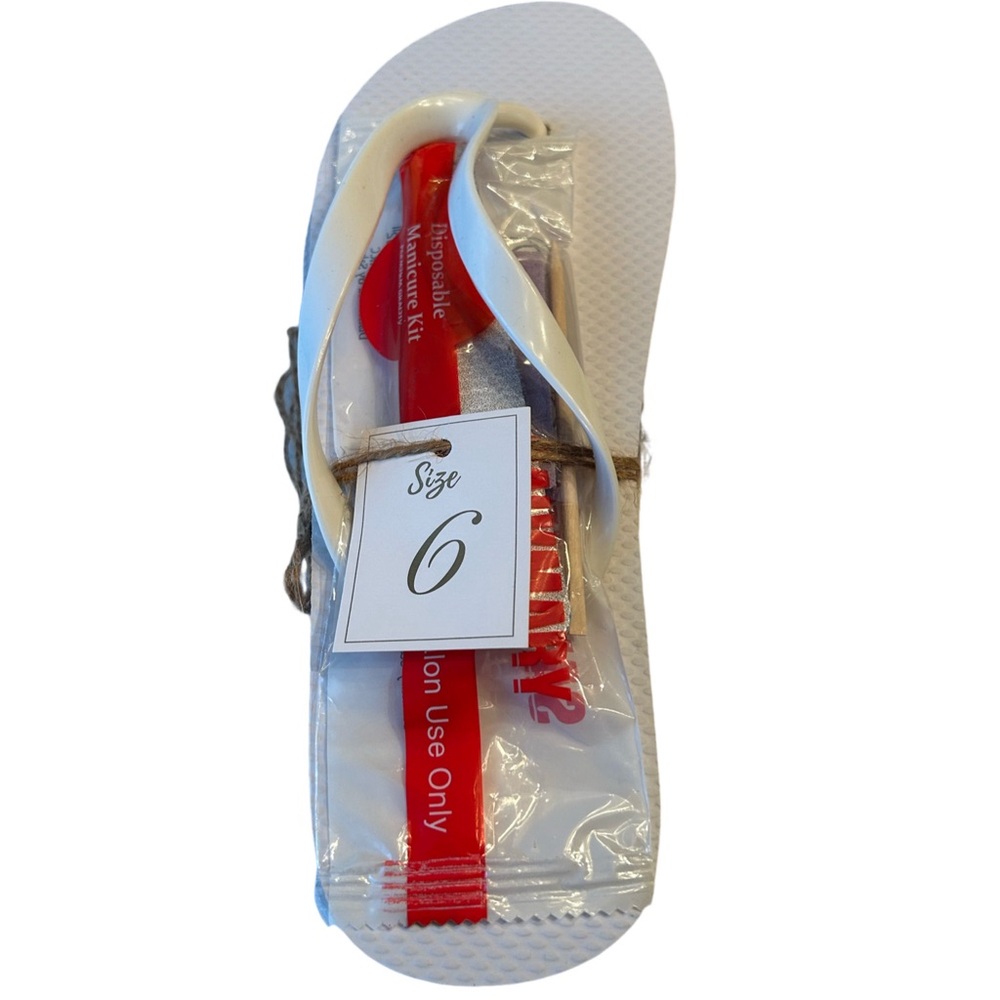New White Basic  Flip Flops With Disposable Manicure Kit